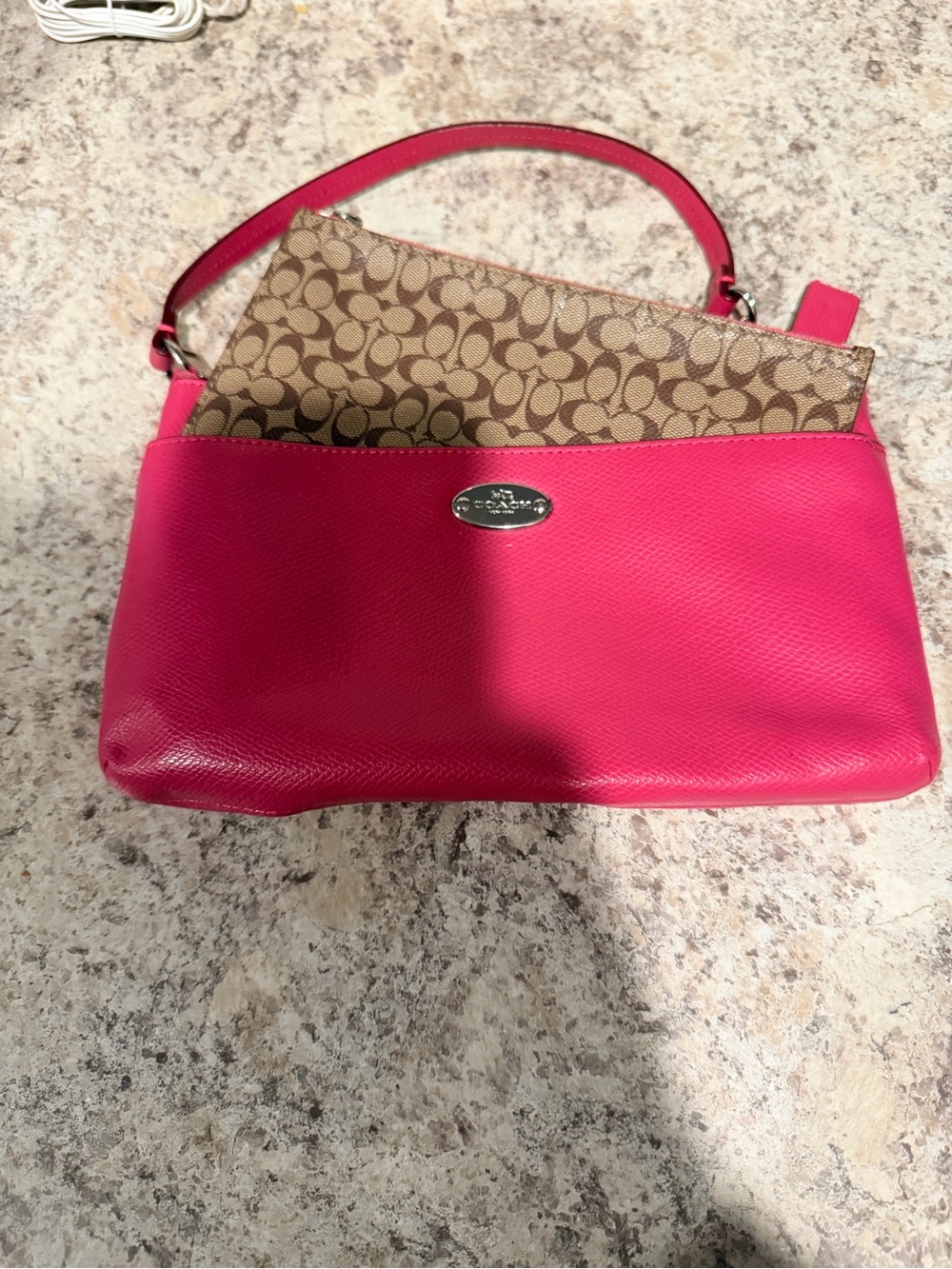Coach Hot Pink Leather Shoulder Bag with Signature Canvas Pouch